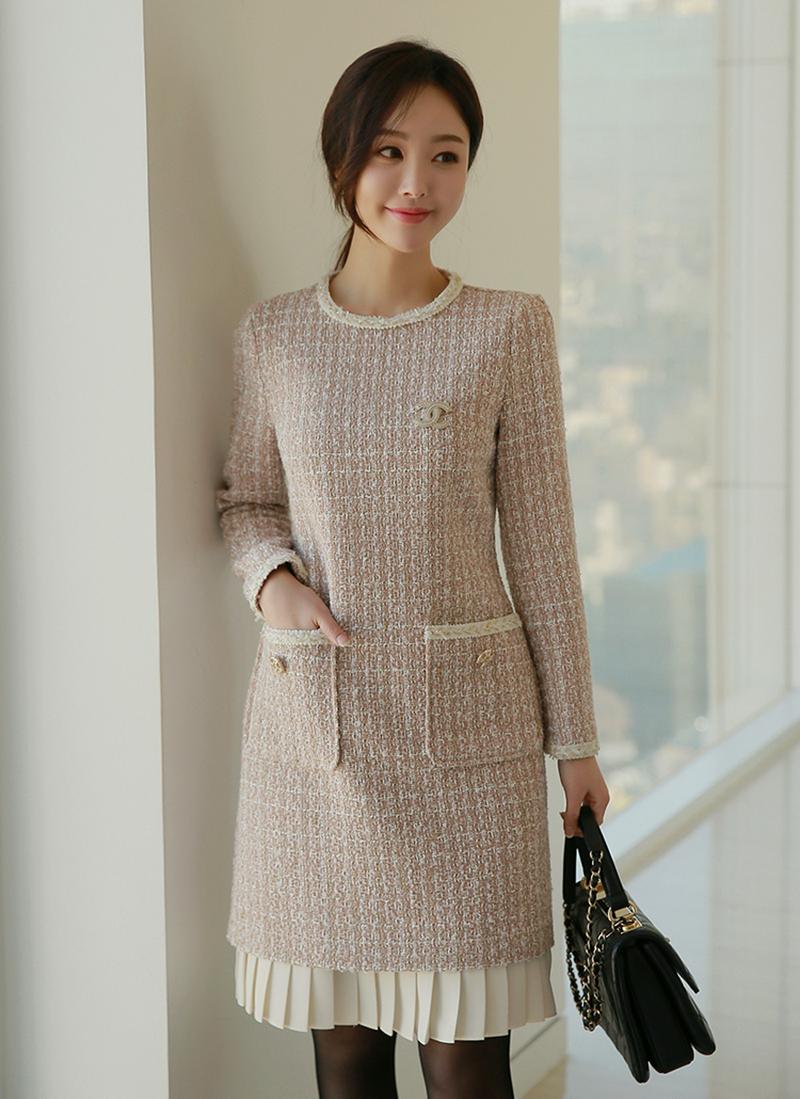 プリーツヘムツイードワンピース
