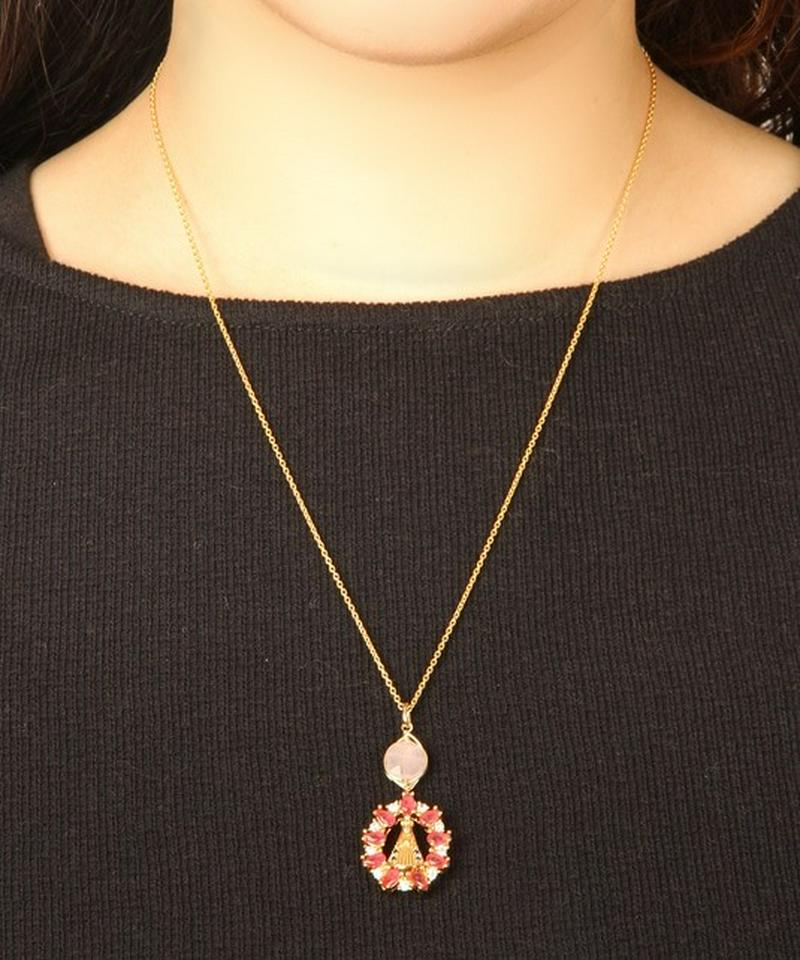 K14GFローズクォーツ×マリアネックレス