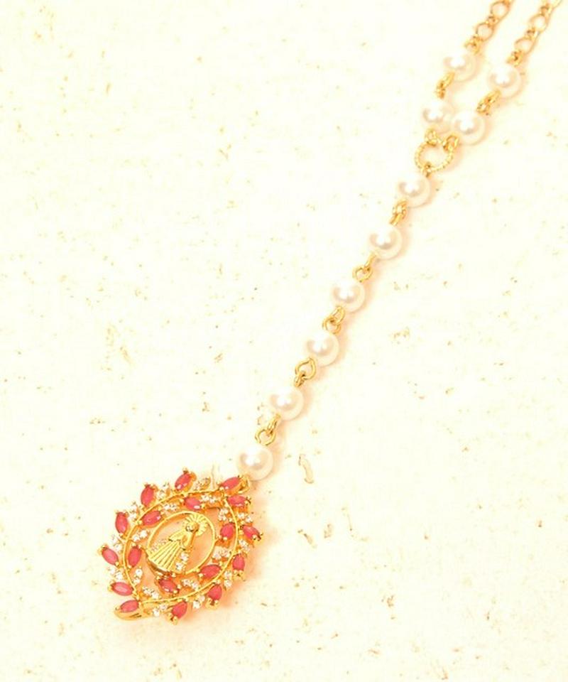 パールチェーンマリアペンダント×RED