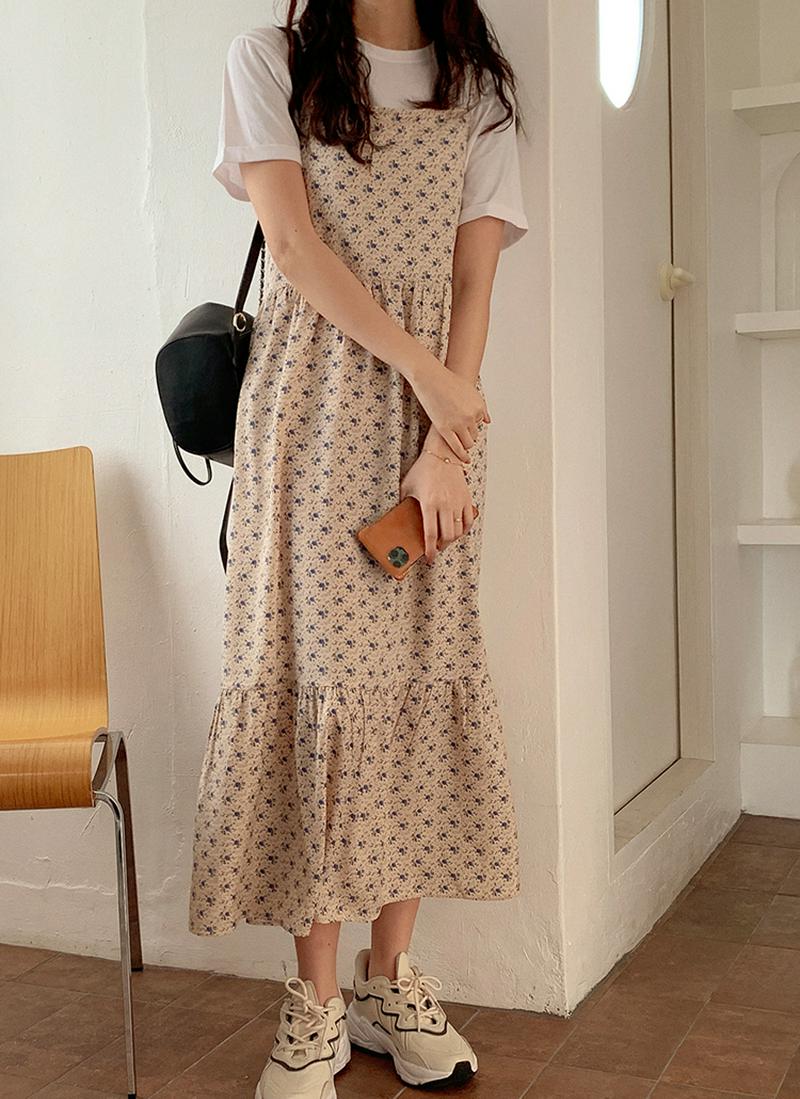 バッククロスストラップ花柄ワンピース