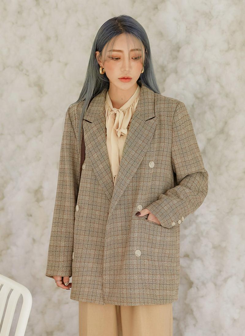 チェックダブルボタンジャケット