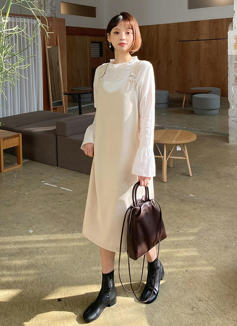 リングスリーブレスワンピース・全3色