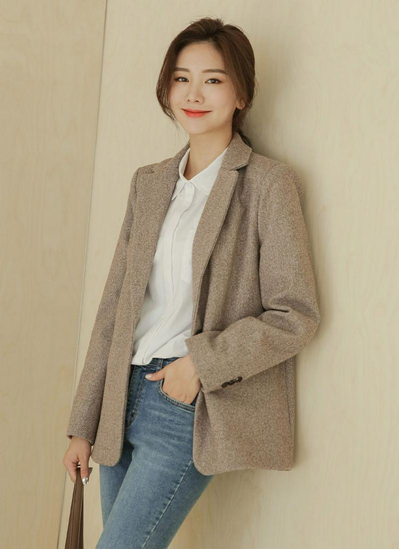 シングルボタンウール混ジャケット