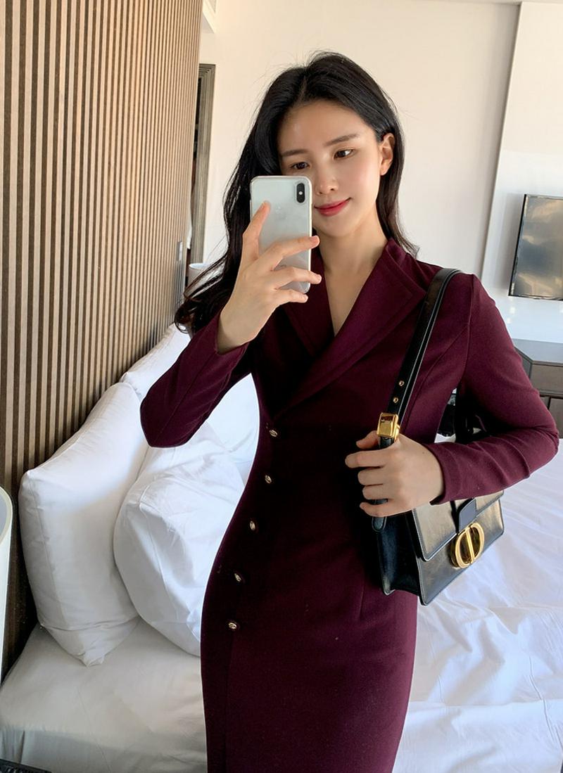 サイドボタンラインスリムワンピース