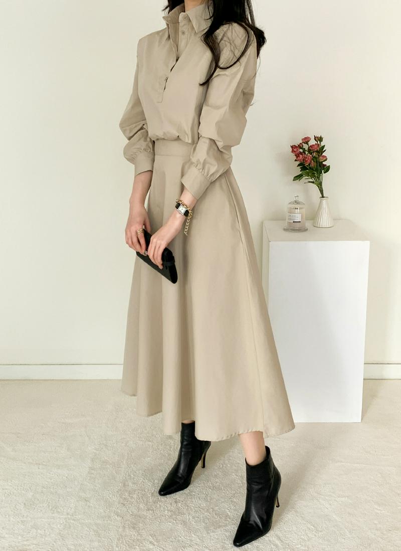 バックゴムカラーフレアワンピース