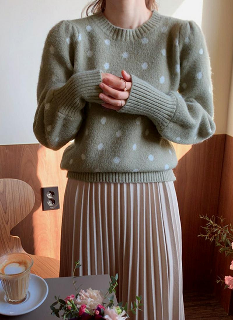 リブポイントスリーブドットニット
