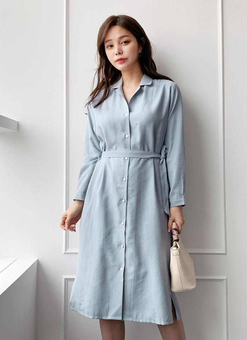 ストラップ付シャツワンピース・全4色