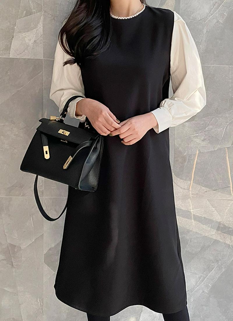 ラウンドネック切替ワンピース