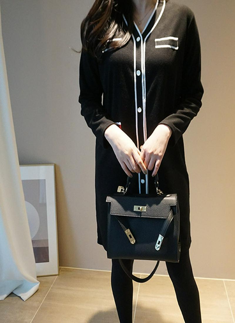 配色ボタンワンピース