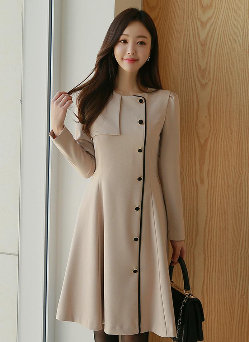配色ラインボタンワンピース