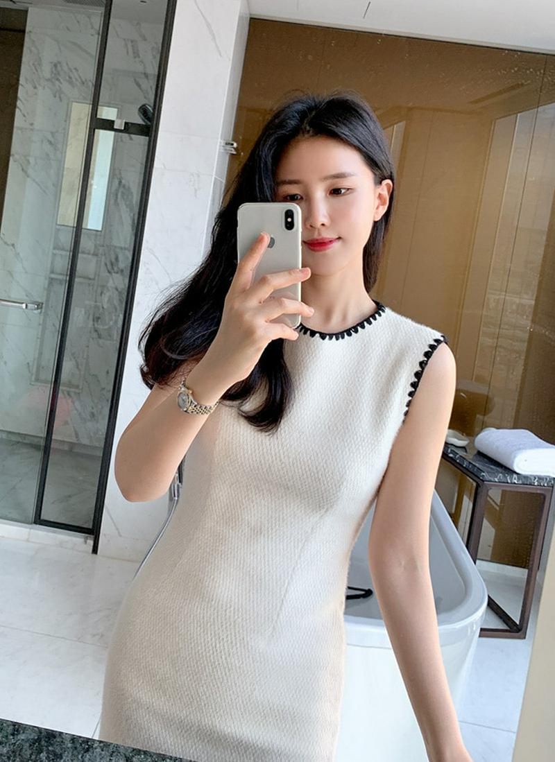 ステッチウール混ワンピース