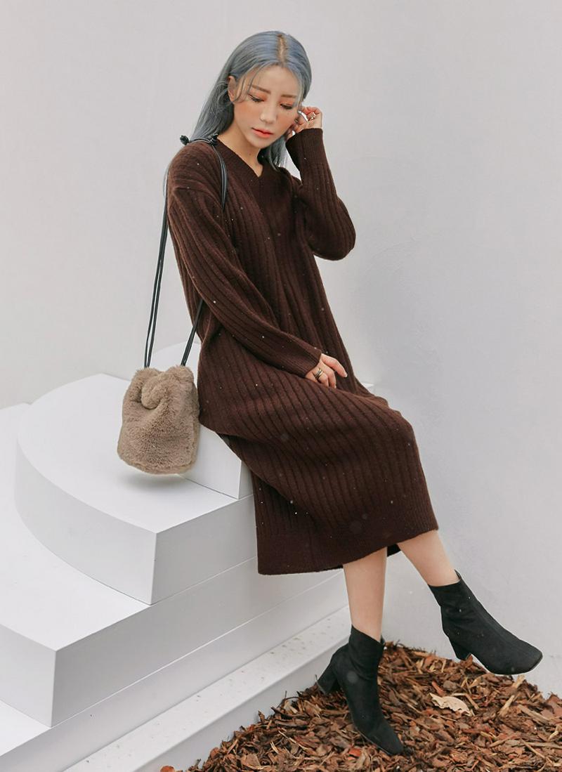 ワイドリブニットロングワンピース