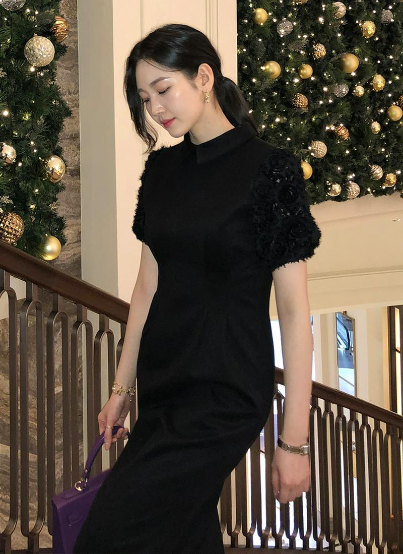 シャギースリーブカラーワンピース