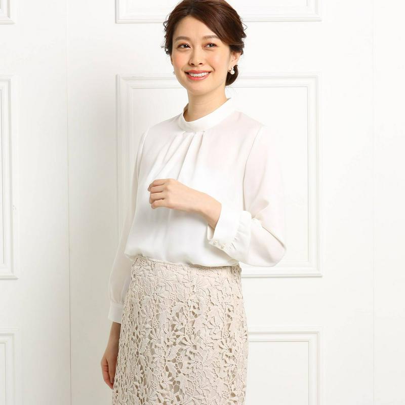【ママスーツ／入学式　スーツ／卒業式　スーツ】サテンハイネックタックブ