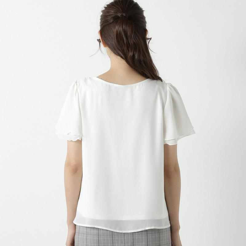 裏地カットソー使いビジューシフォンブラウス
