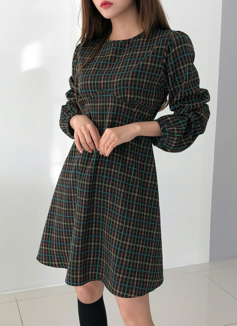 チェックフレアミニワンピース