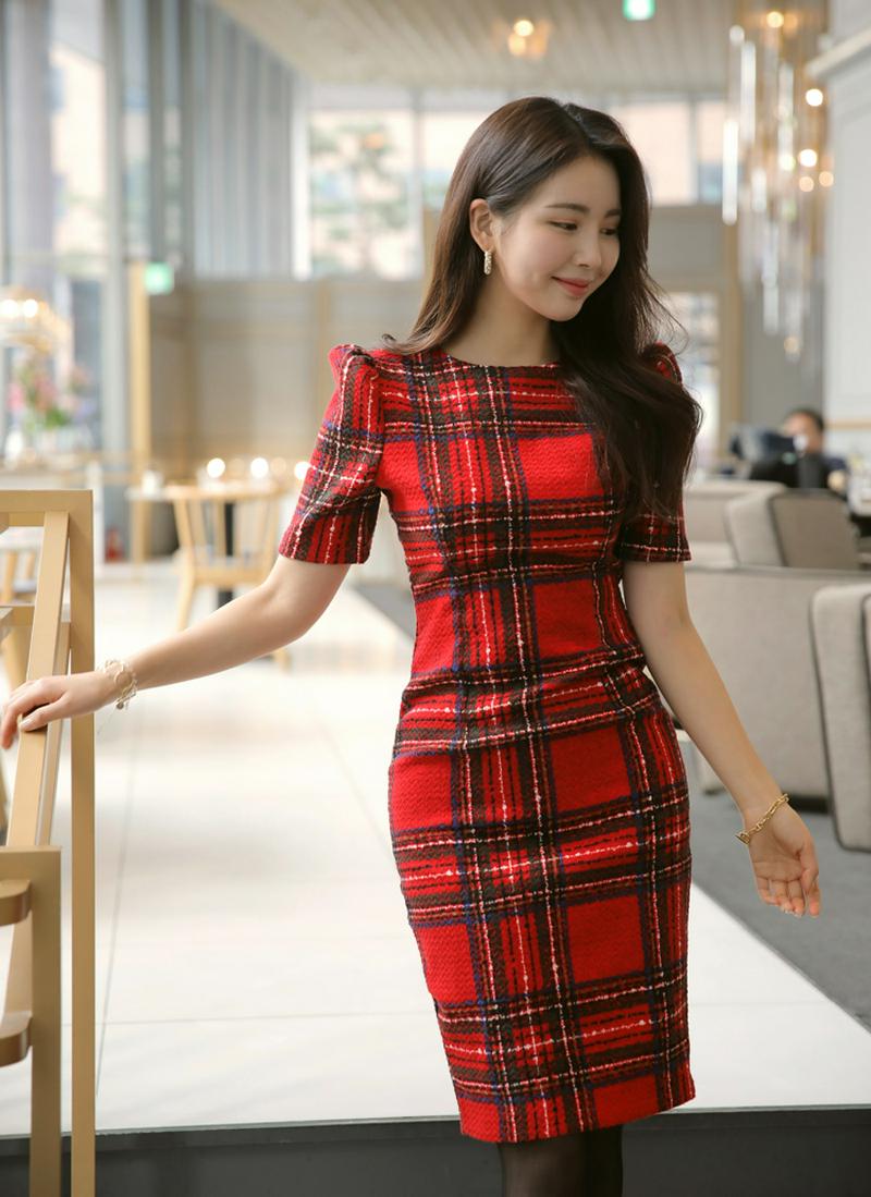 タータンチェックスリムワンピース