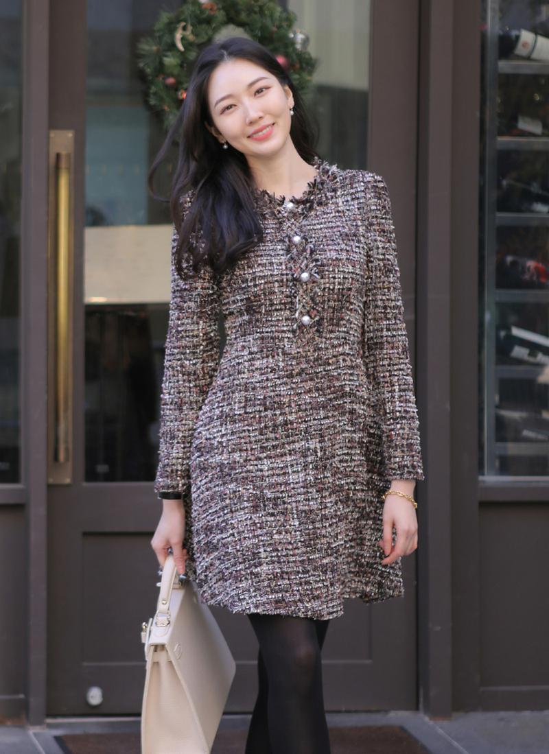 フリンジツイードミニワンピース