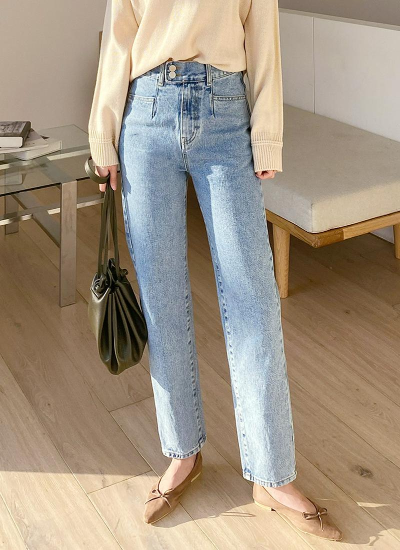 ハイウエストツーボタンデニムパンツ・全1色