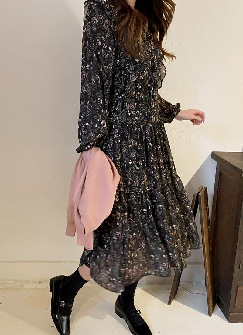 シフォンフリルフラワーワンピース