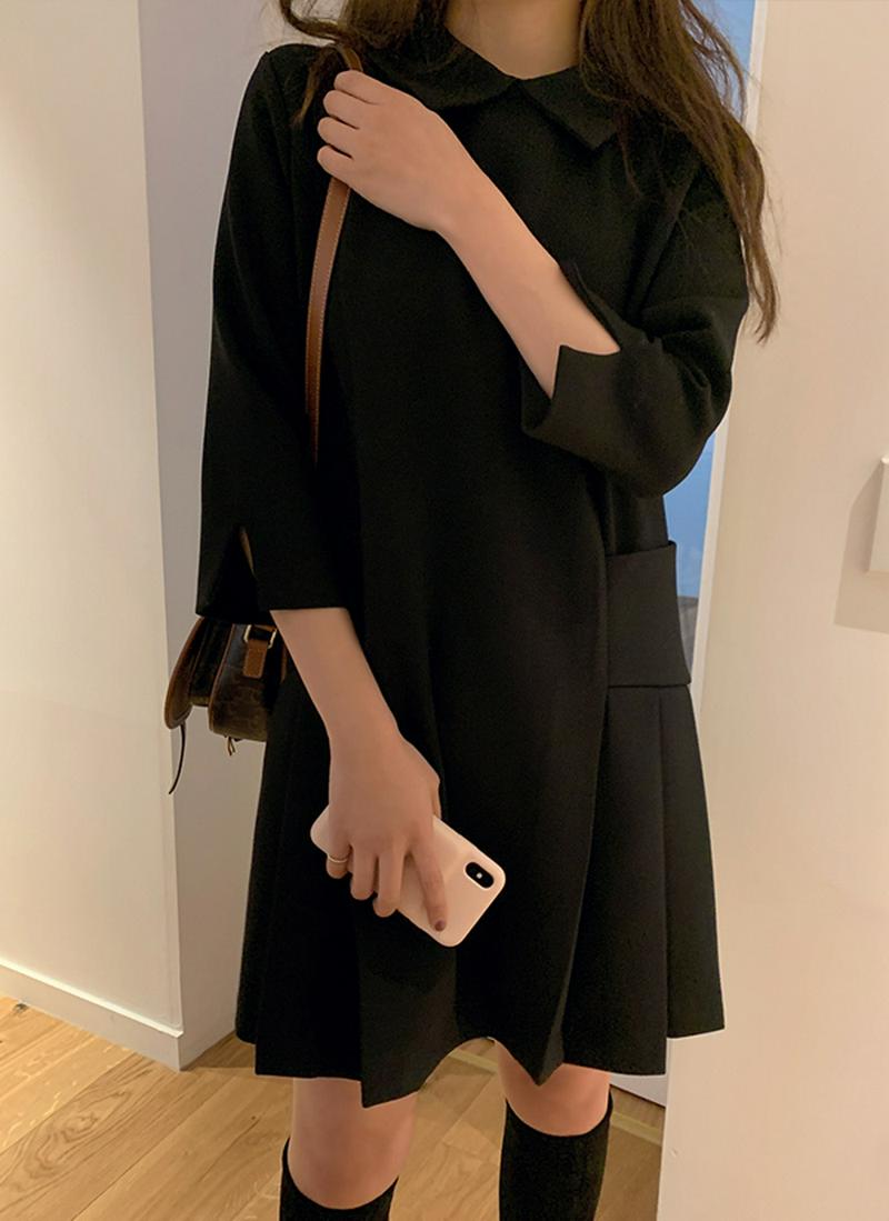 サイドプリーツミニワンピース(ブラック)