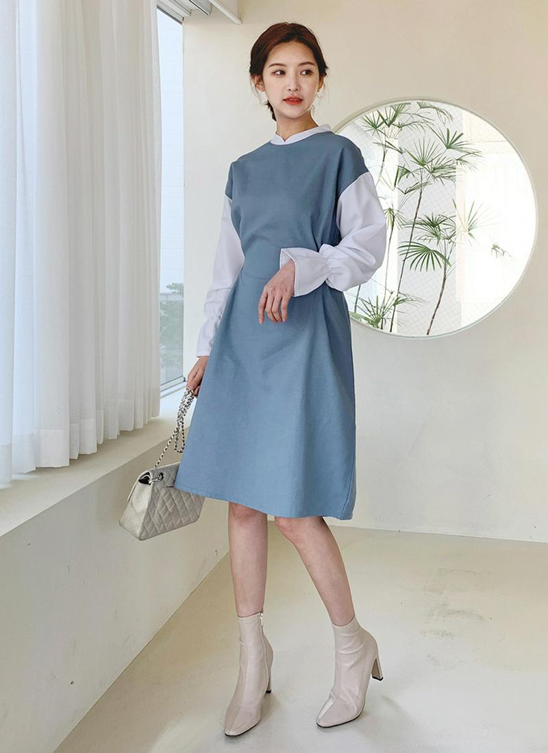 配色リボンワンピース・全3色