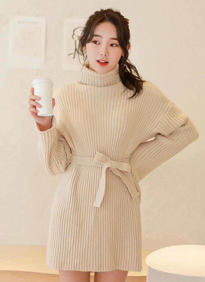 ストラップ付リブニットミニワンピース