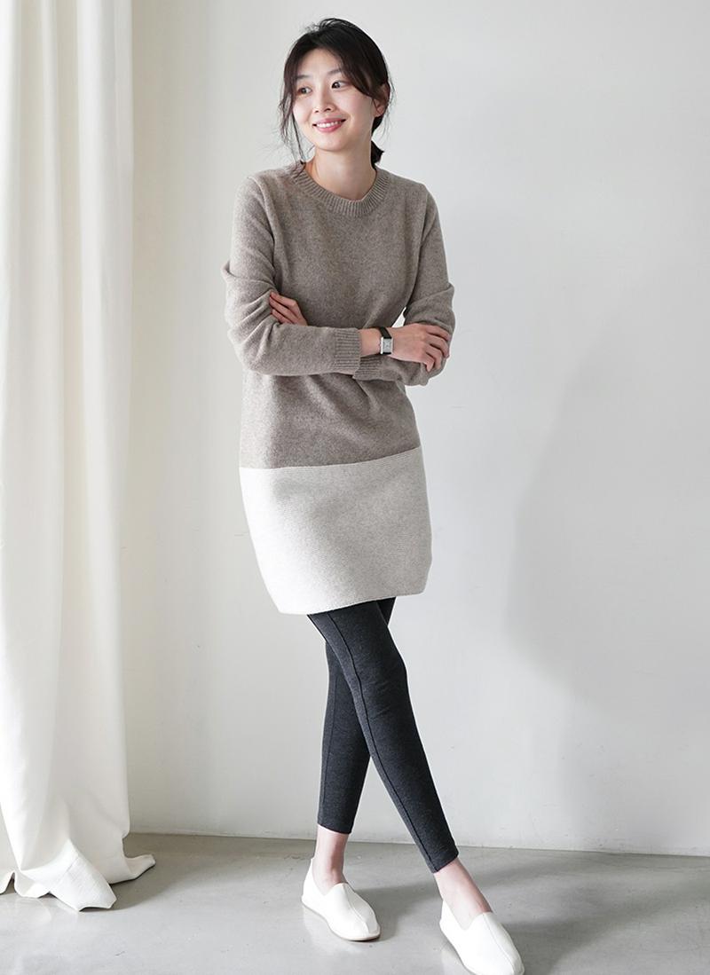 ツートーンウール混ニットワンピース