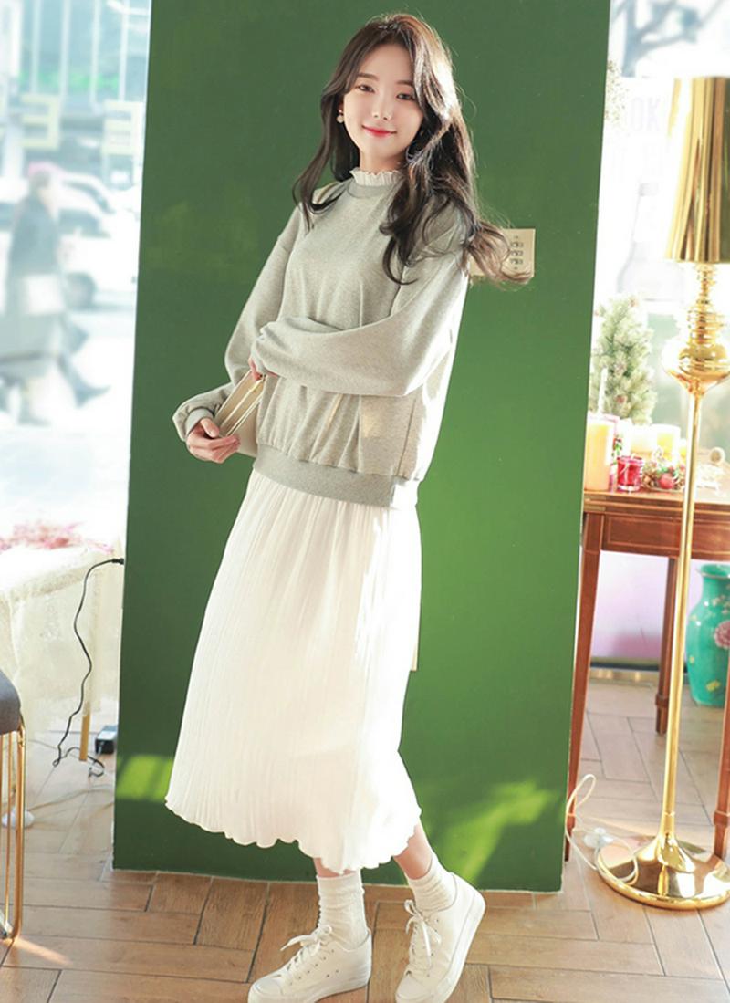 プリーツドッキングスウェットワンピース