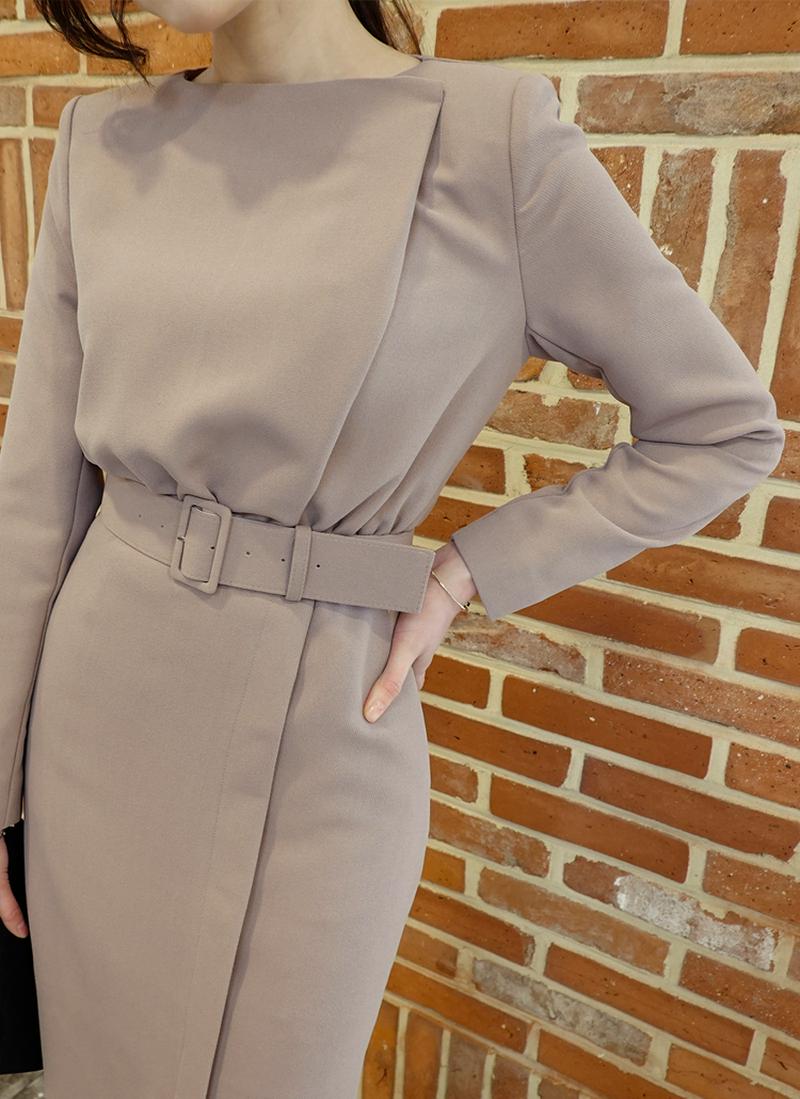 ベルト付スリムワンピース