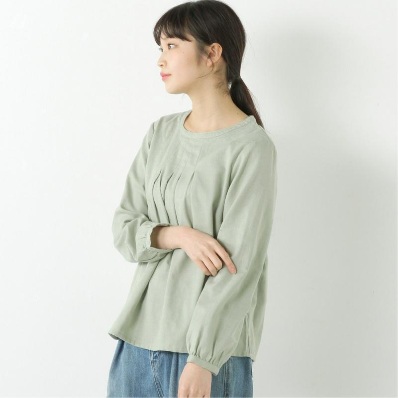 Ｗガーゼ素材のノーカラースモックブラウス（ノージーン/NO JEAN）