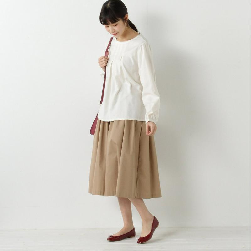 Ｗガーゼ素材のノーカラースモックブラウス（ノージーン/NO JEAN）