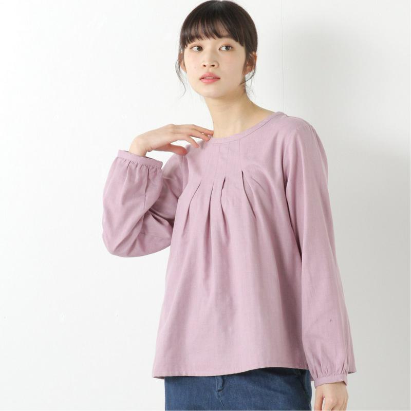 Ｗガーゼ素材のノーカラースモックブラウス（ノージーン/NO JEAN）