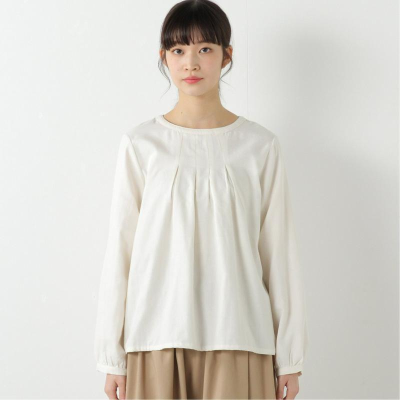 Ｗガーゼ素材のノーカラースモックブラウス（ノージーン/NO JEAN）
