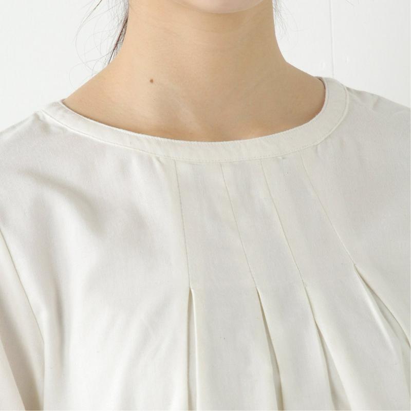 Ｗガーゼ素材のノーカラースモックブラウス（ノージーン/NO JEAN）