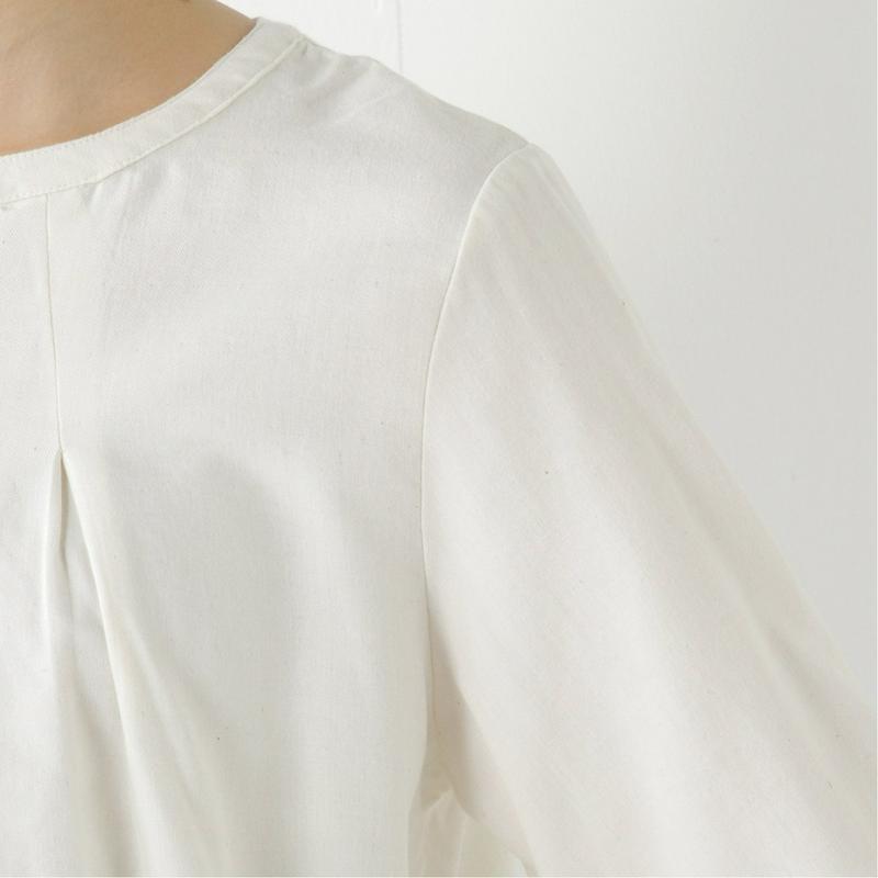 Ｗガーゼ素材のノーカラースモックブラウス（ノージーン/NO JEAN）