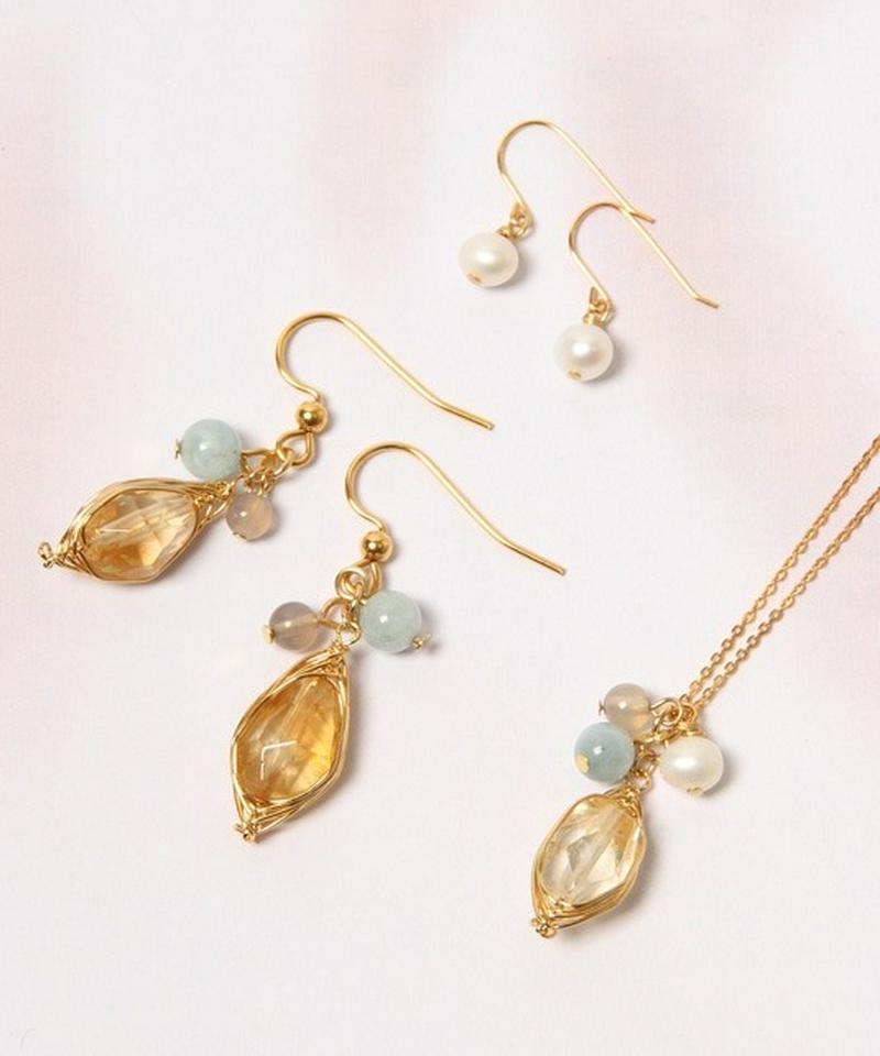 K14GF 房シトリンネックレス&ピアス3点セット