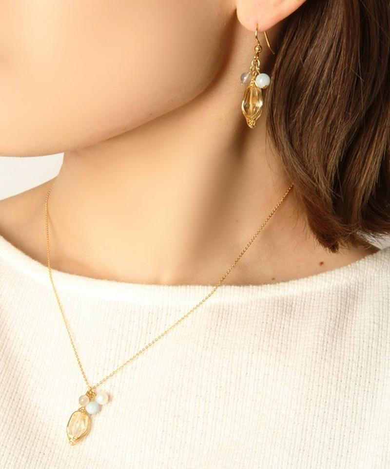 K14GF 房シトリンネックレス&ピアス3点セット