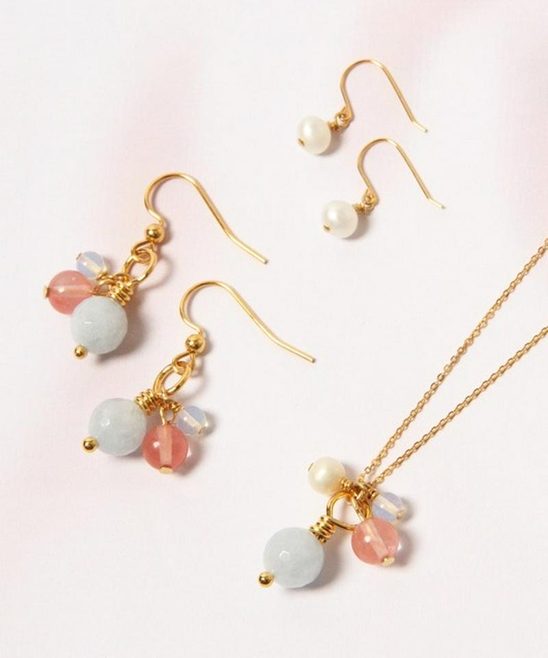 K14GF 房アクアマリンネックレス&ピアス3点セット