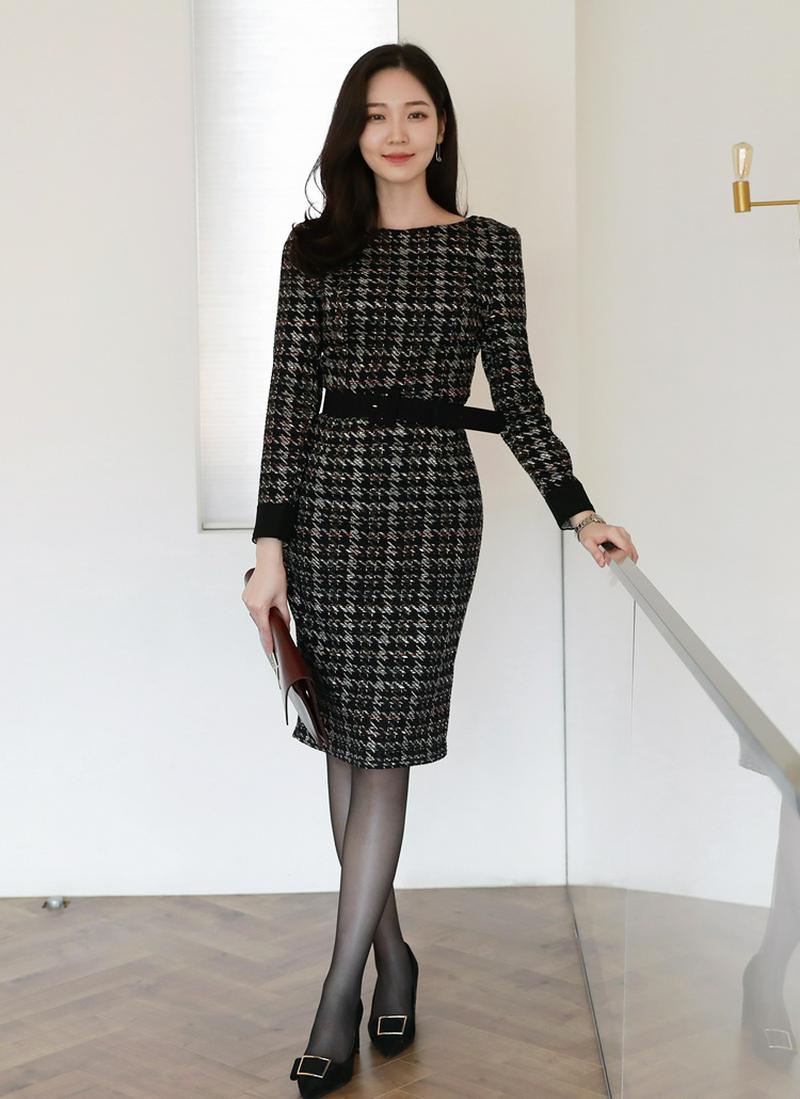 ツイードスリムラインワンピース