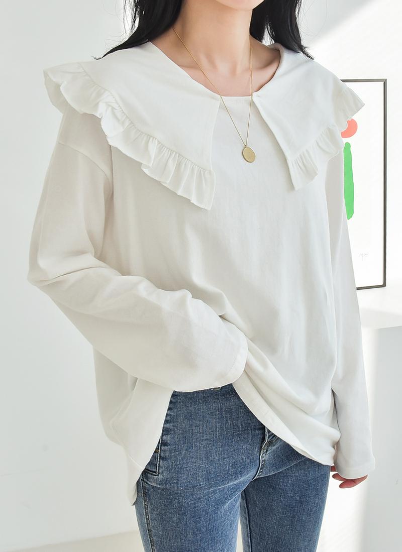 フリルラインワイドカラー起毛Tシャツ