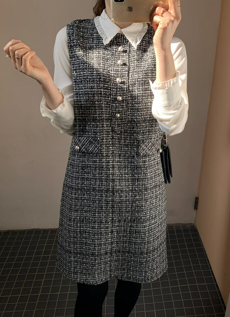 ツイードスリーブレスワンピース