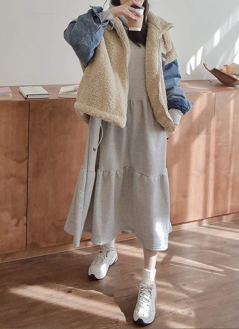 裏起毛フードティアードワンピース