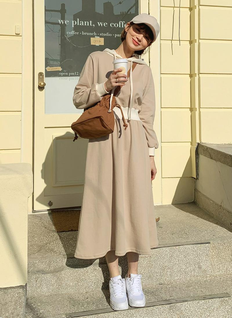 配色フードワンピース・全4色