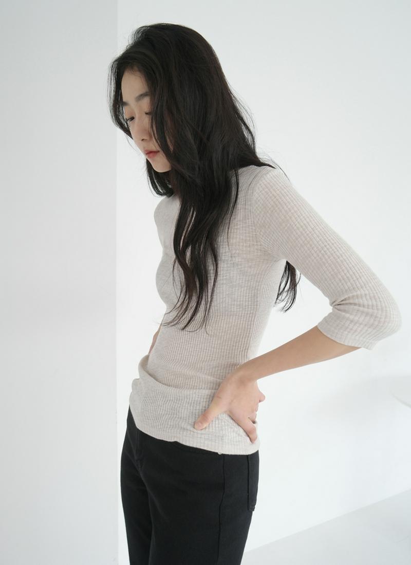 モダール混スリムリブTシャツ