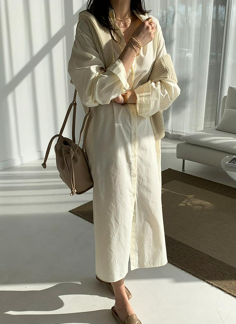 サイドポケットロングシャツワンピース