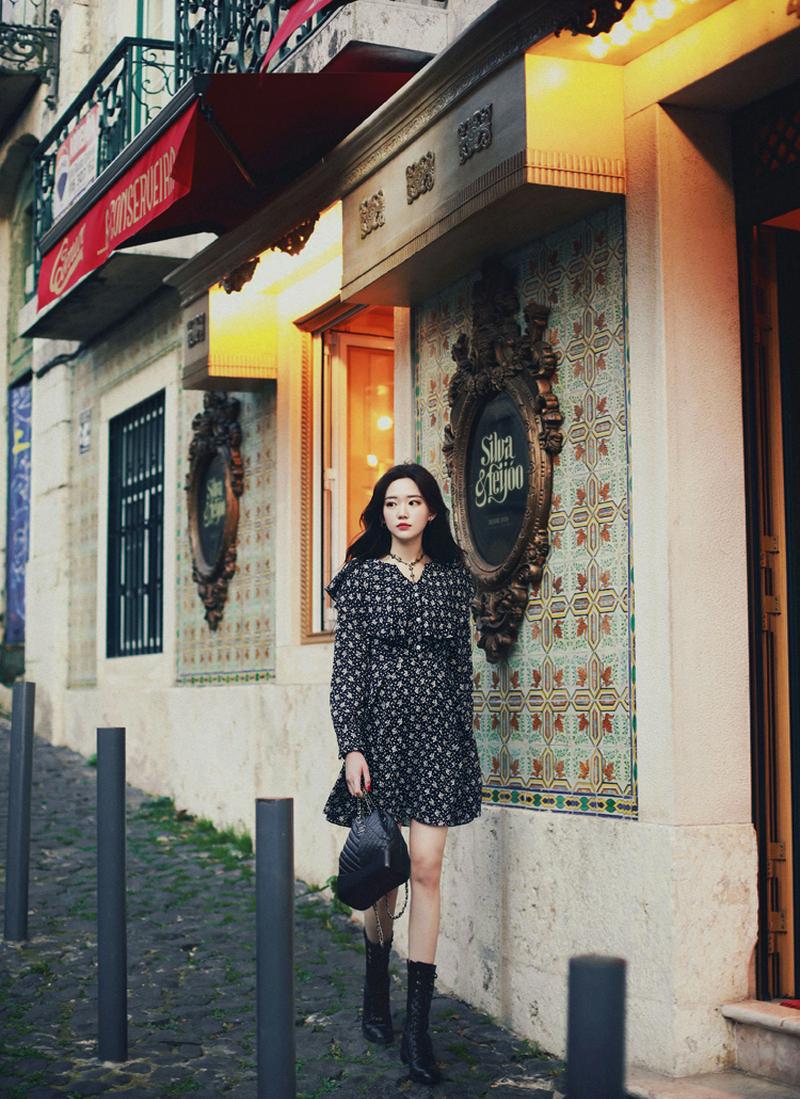 ラッフル花柄ワンピース