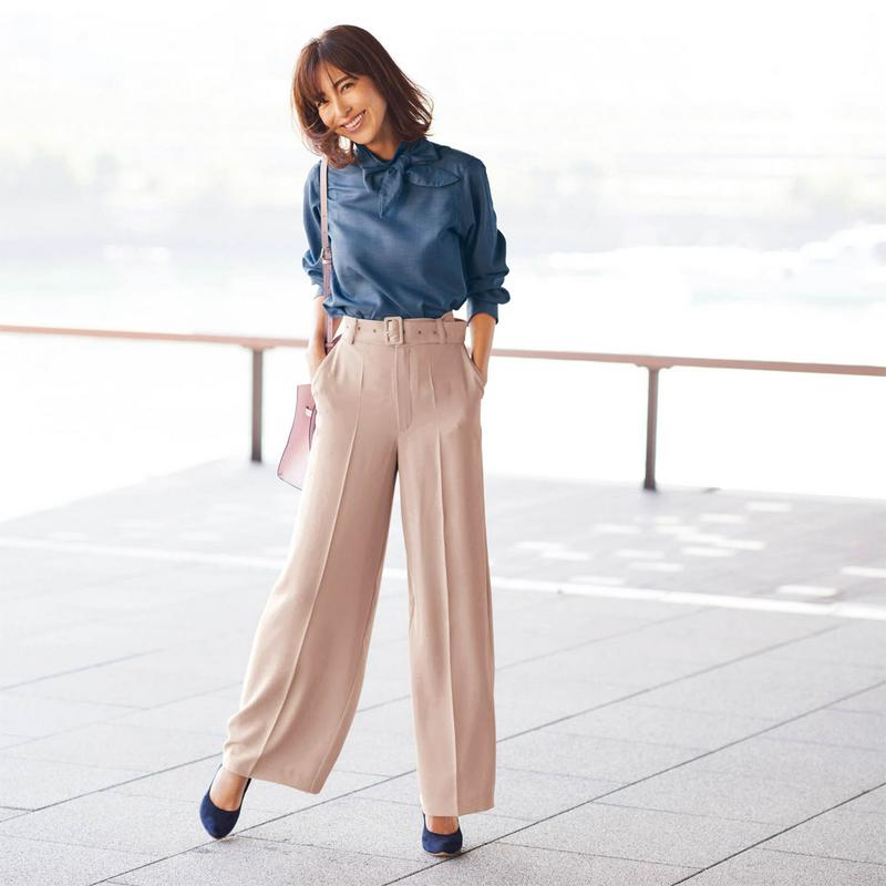 【ＳＴＹＬＥ　ＳＮＡＰセレクト】デニム調ハイネックブラウス（ボウタイ取外し可）