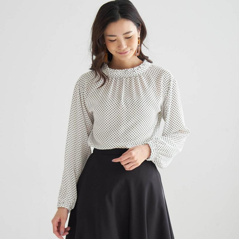 【ＳＴＹＬＥ　ＳＮＡＰセレクト】前後２ＷＡＹドット柄プリントブラウス［日本製］