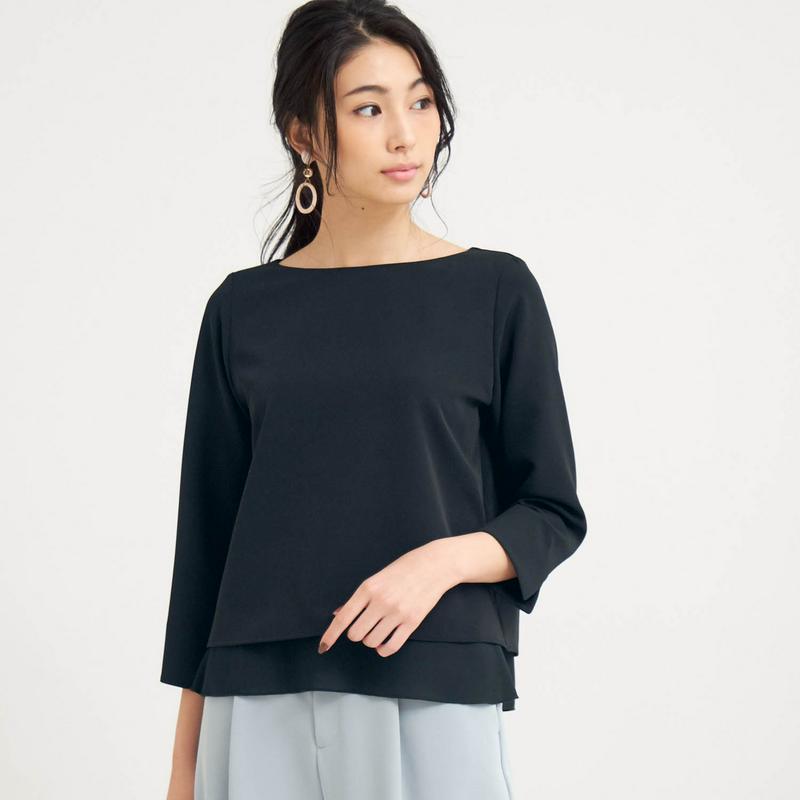 【まとめ買い対象でお得】ストレッチダブルクロス異素材使いブラウス【セットアップ可】